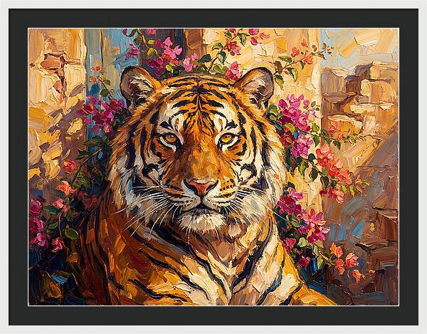 Bengal Tiger Among Bougainvillea