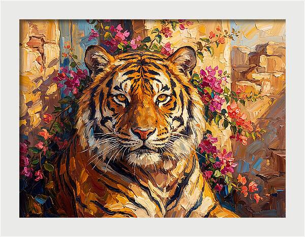 Bengal Tiger Among Bougainvillea