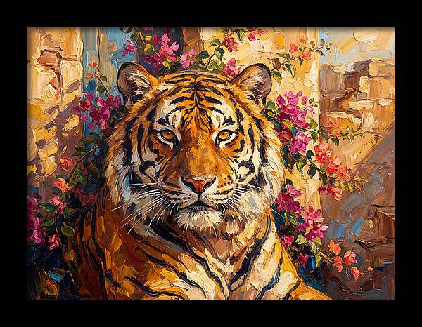 Bengal Tiger Among Bougainvillea