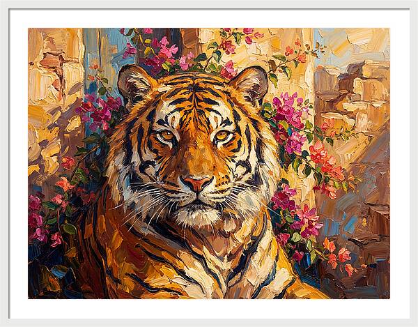 Bengal Tiger Among Bougainvillea