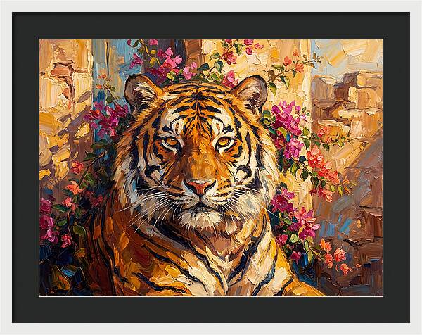 Bengal Tiger Among Bougainvillea
