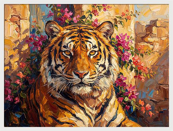 Bengal Tiger Among Bougainvillea