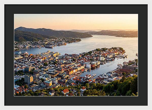 Bergen From Mount Floyen At Golden Hour