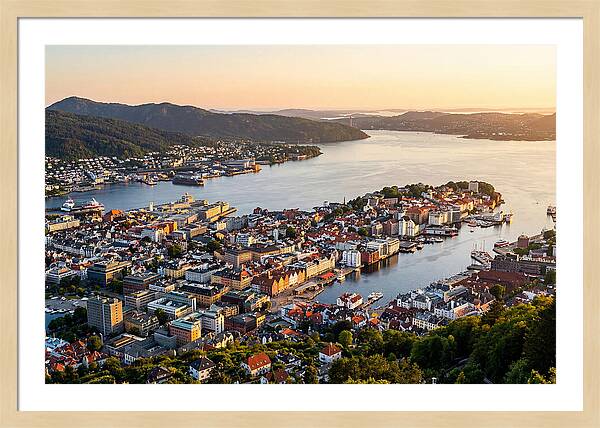 Bergen From Mount Floyen At Golden Hour