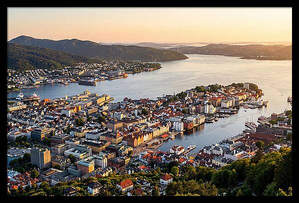 Bergen From Mount Floyen At Golden Hour