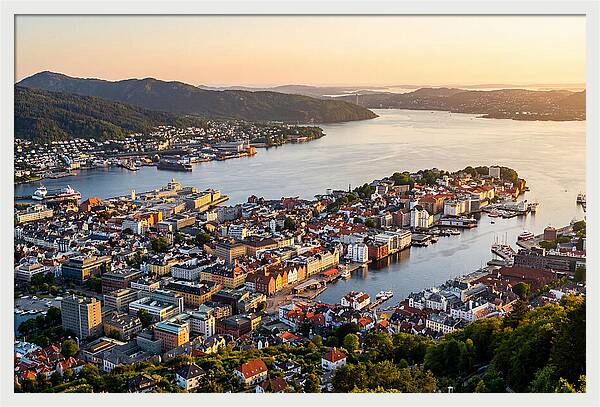 Bergen From Mount Floyen At Golden Hour