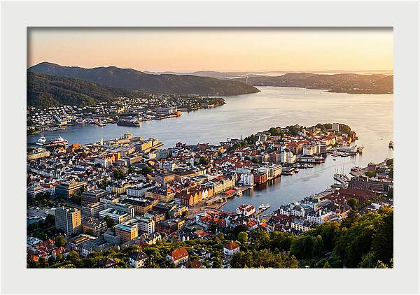 Bergen From Mount Floyen At Golden Hour