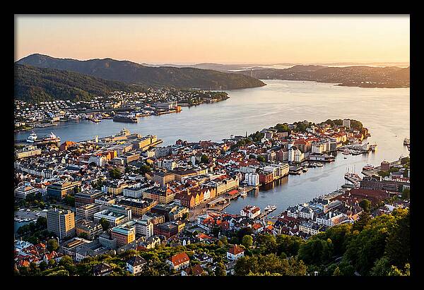 Bergen From Mount Floyen At Golden Hour