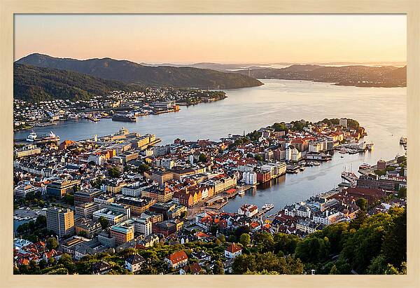 Bergen From Mount Floyen At Golden Hour