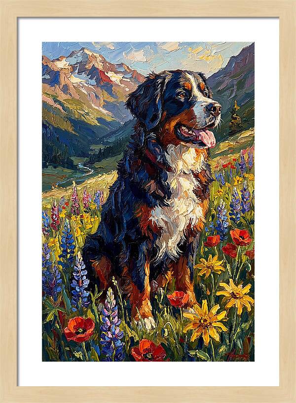 Bernese Mountain Dog In Alpine Meadow