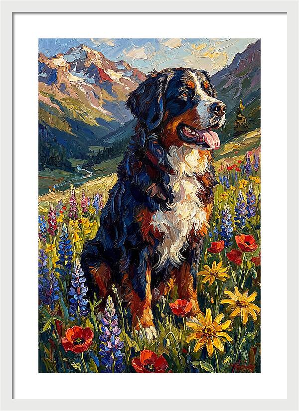 Bernese Mountain Dog In Alpine Meadow