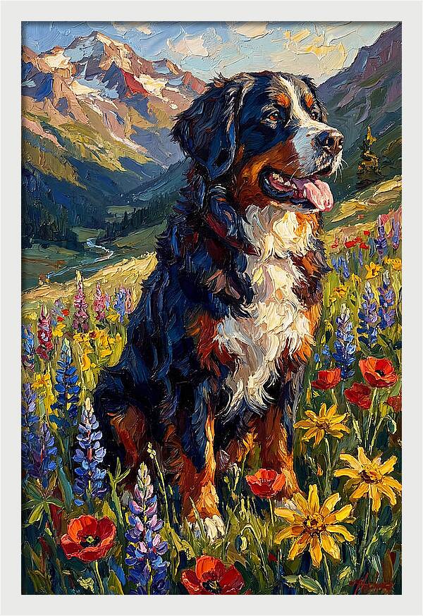 Bernese Mountain Dog In Alpine Meadow
