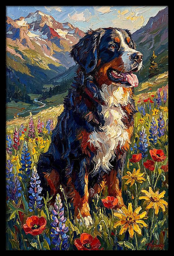 Bernese Mountain Dog In Alpine Meadow