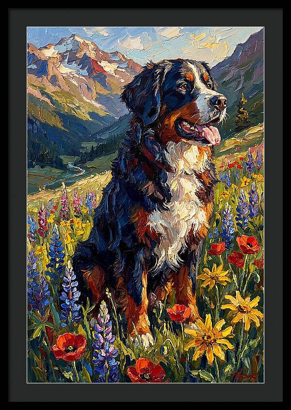 Bernese Mountain Dog In Alpine Meadow