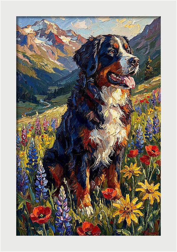 Bernese Mountain Dog In Alpine Meadow