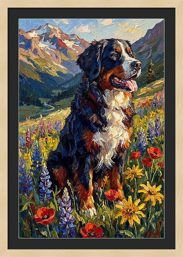 Bernese Mountain Dog In Alpine Meadow