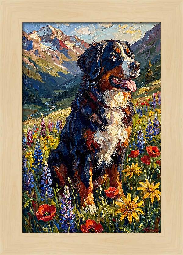 Bernese Mountain Dog In Alpine Meadow