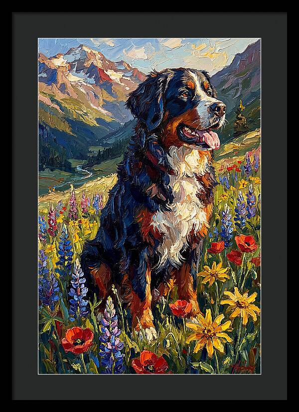 Bernese Mountain Dog In Alpine Meadow