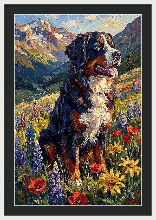 Bernese Mountain Dog In Alpine Meadow