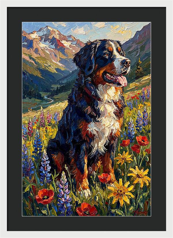 Bernese Mountain Dog In Alpine Meadow