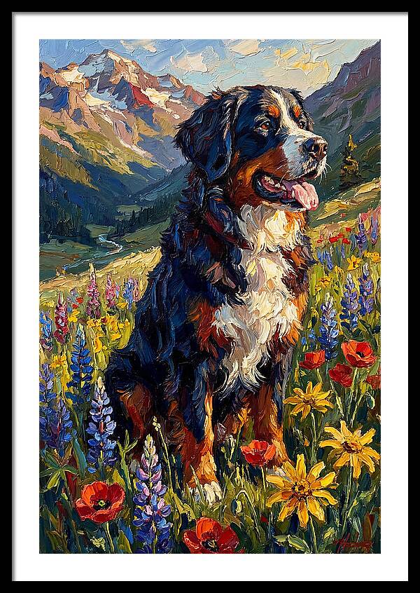 Bernese Mountain Dog In Alpine Meadow