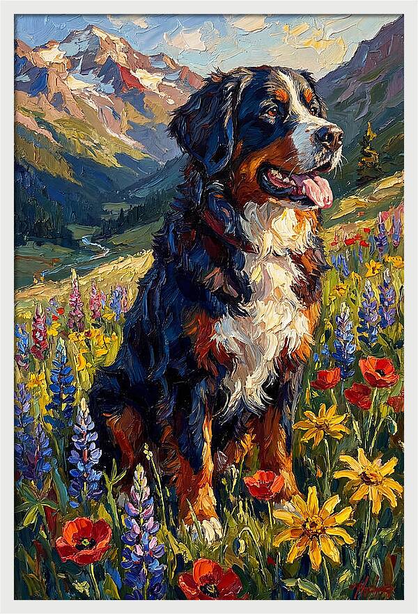 Bernese Mountain Dog In Alpine Meadow