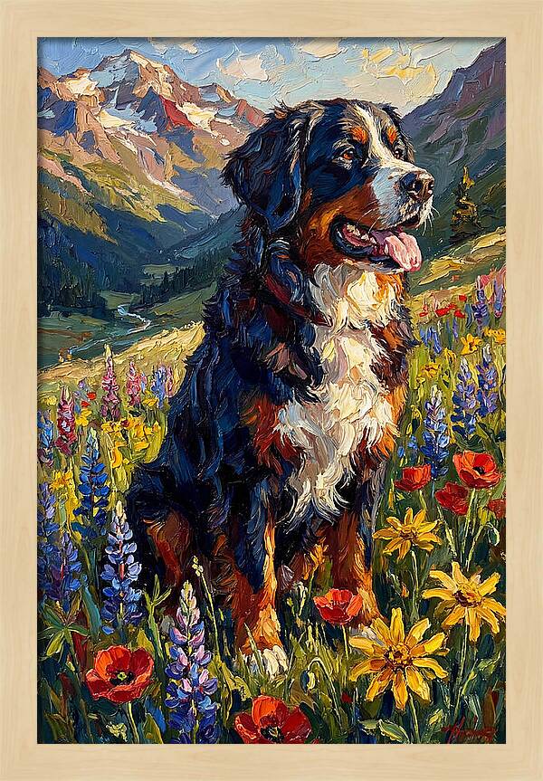 Bernese Mountain Dog In Alpine Meadow