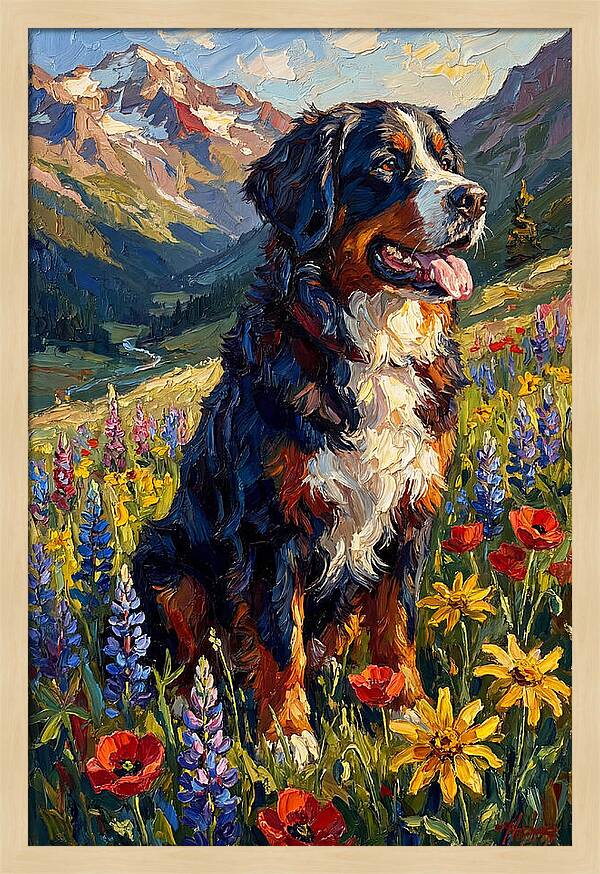 Bernese Mountain Dog In Alpine Meadow