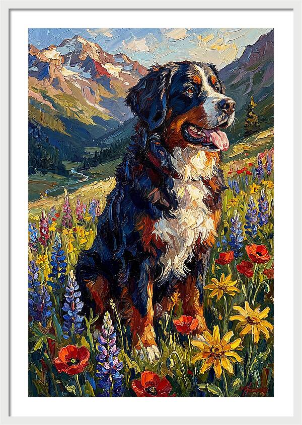Bernese Mountain Dog In Alpine Meadow