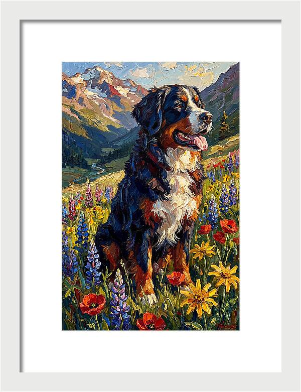 Bernese Mountain Dog In Alpine Meadow