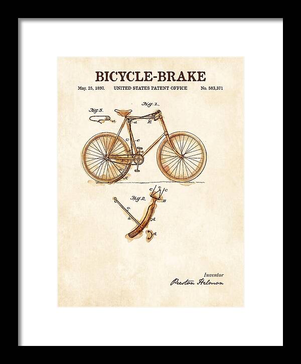 Bicycle Brake Watercolor Patent Us583371a