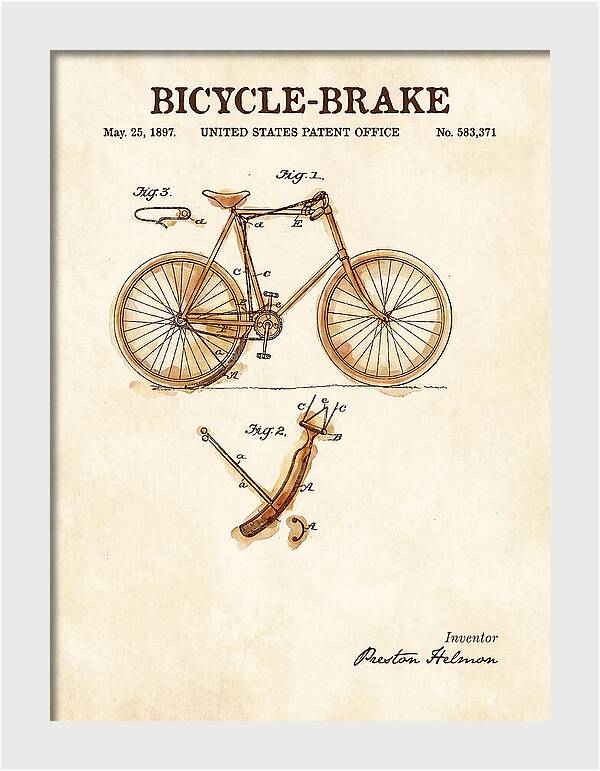 Bicycle Brake Watercolor Patent Us583371a