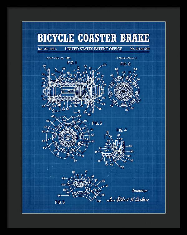 Bicycle Coaster Brake Blueprint Patent Us3170549a