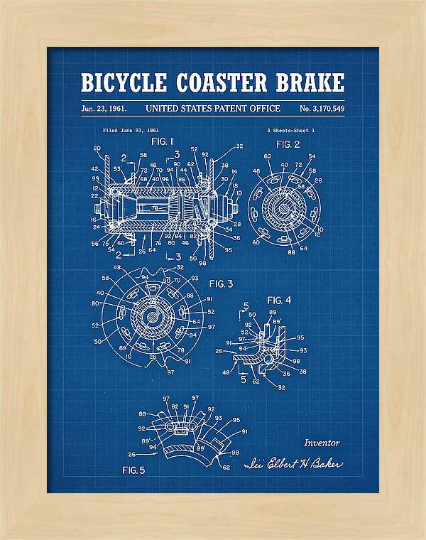 Bicycle Coaster Brake Blueprint Patent Us3170549a