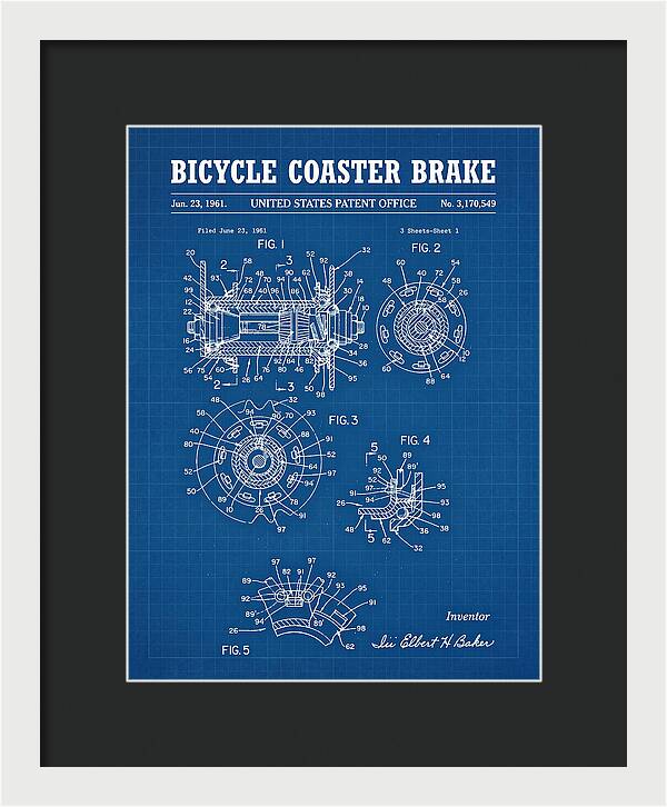 Bicycle Coaster Brake Blueprint Patent Us3170549a