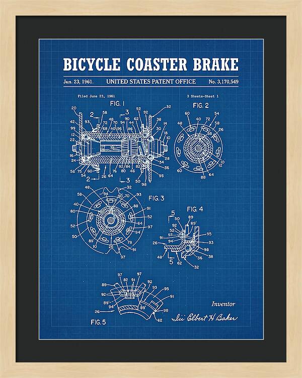 Bicycle Coaster Brake Blueprint Patent Us3170549a