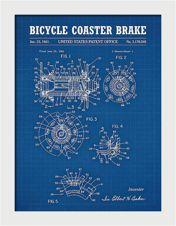 Bicycle Coaster Brake Blueprint Patent Us3170549a