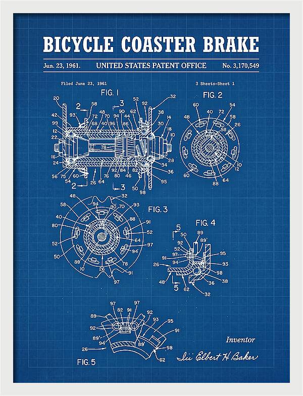 Bicycle Coaster Brake Blueprint Patent Us3170549a