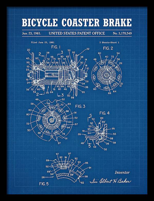 Bicycle Coaster Brake Blueprint Patent Us3170549a