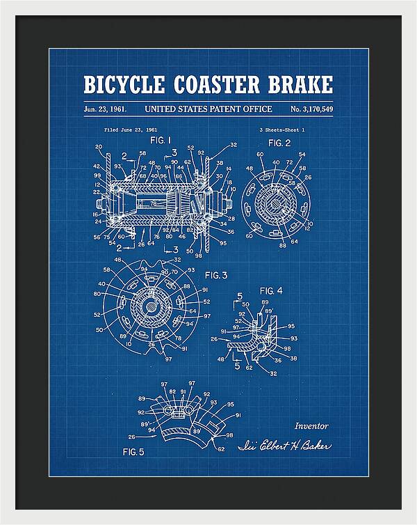 Bicycle Coaster Brake Blueprint Patent Us3170549a