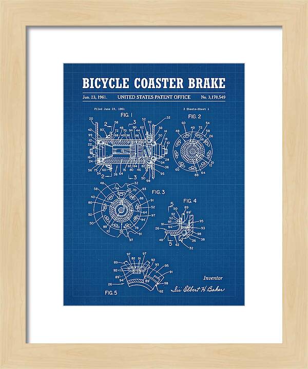 Bicycle Coaster Brake Blueprint Patent Us3170549a