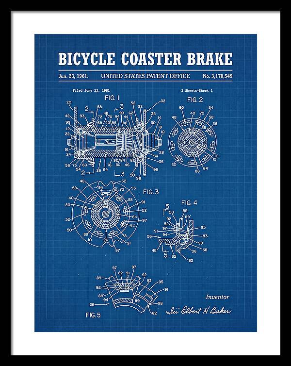 Bicycle Coaster Brake Blueprint Patent Us3170549a