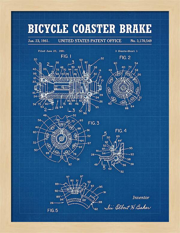 Bicycle Coaster Brake Blueprint Patent Us3170549a