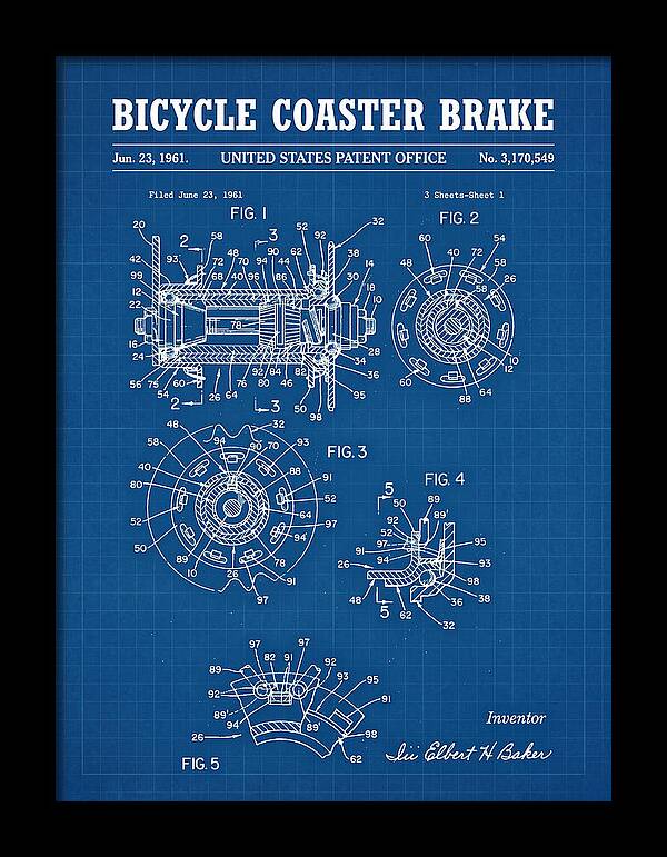 Bicycle Coaster Brake Blueprint Patent Us3170549a