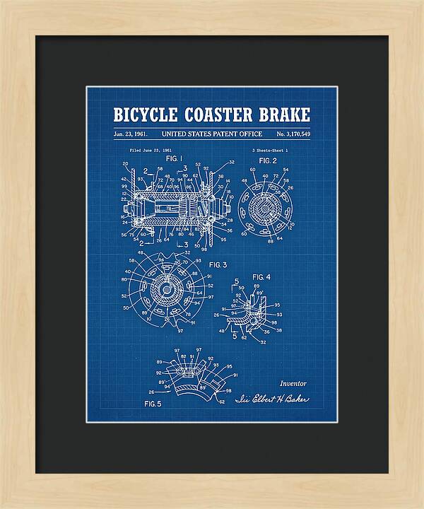 Bicycle Coaster Brake Blueprint Patent Us3170549a