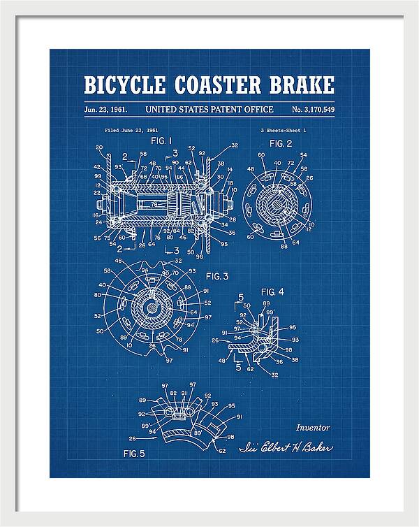 Bicycle Coaster Brake Blueprint Patent Us3170549a
