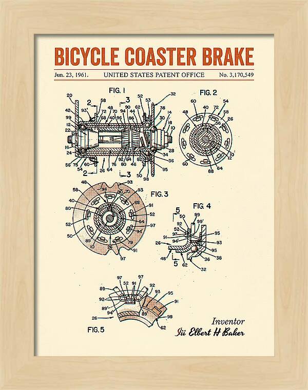 Bicycle Coaster Brake Retro Patent Us3170549a