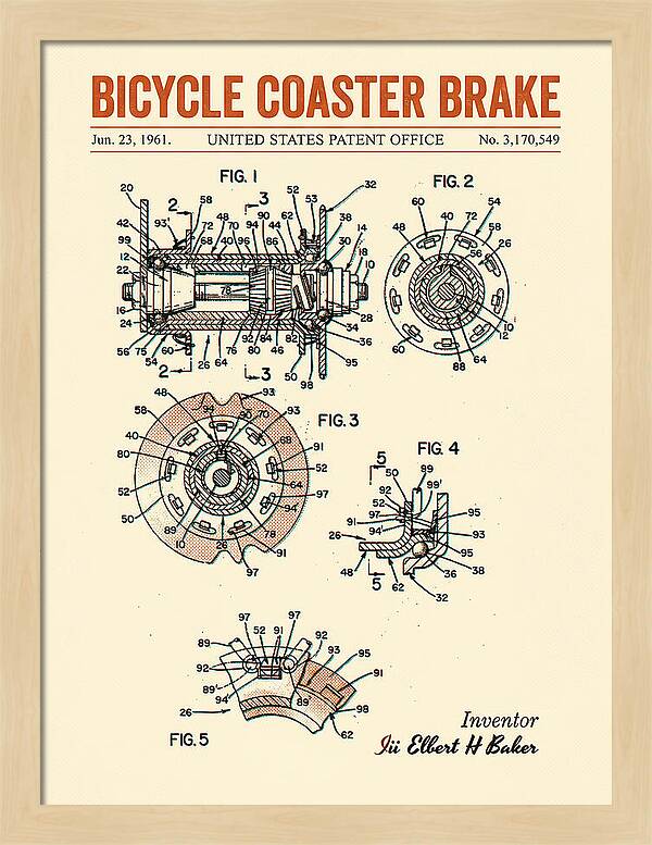 Bicycle Coaster Brake Retro Patent Us3170549a
