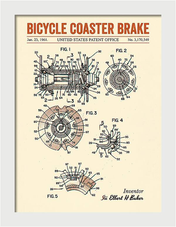 Bicycle Coaster Brake Retro Patent Us3170549a
