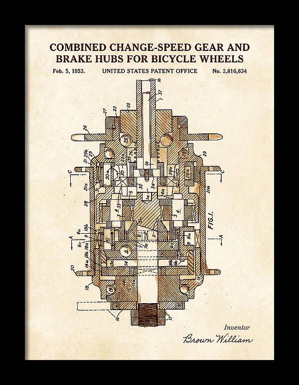 Bicycle Gear And Brake Hub Watercolor Patent Us2816634a